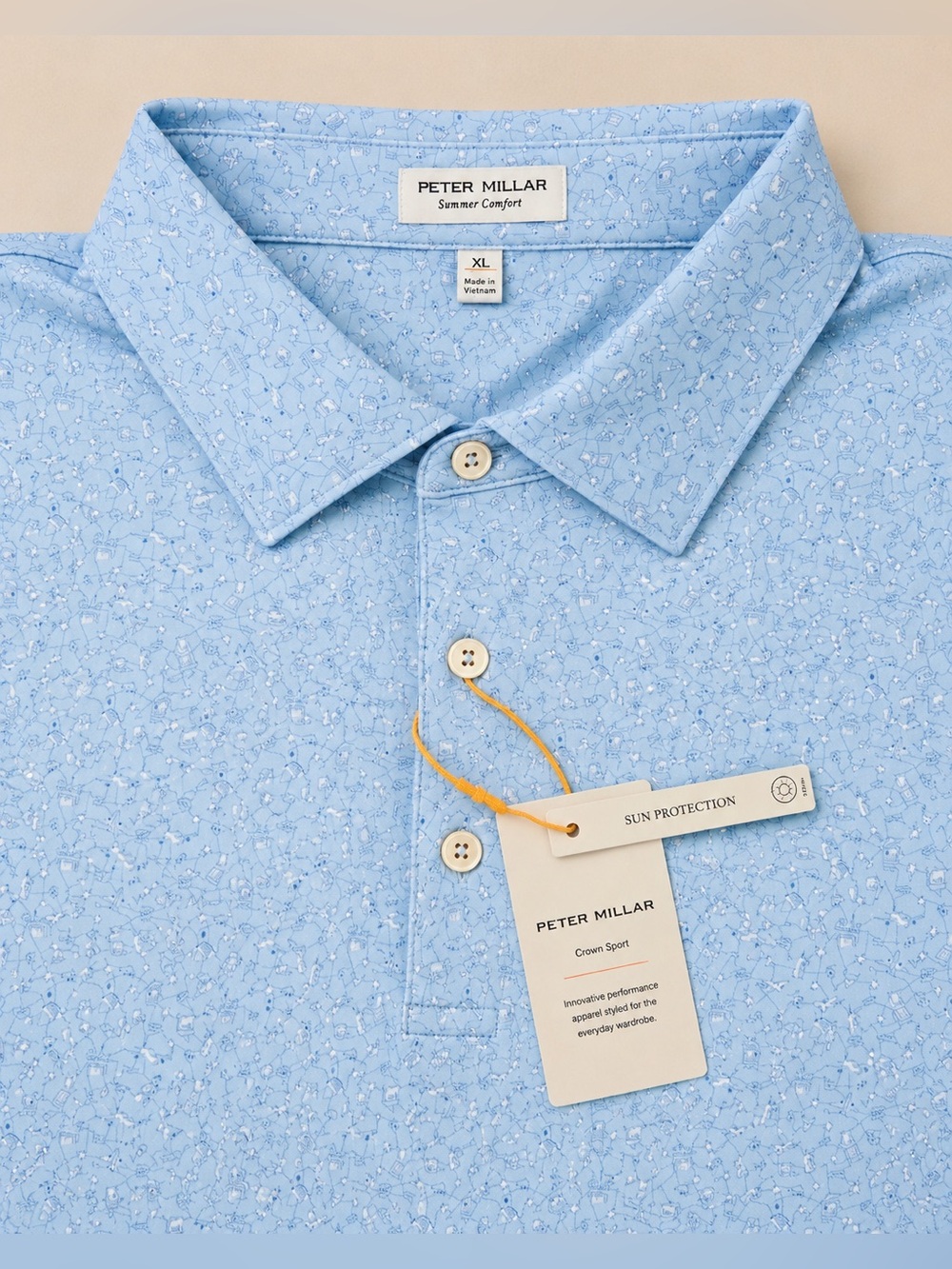 NWT Peter Millar Summer Comfort Seaport Performance Polo Aviation Print XL $118